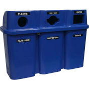Bullseye Trio Recycling System - 30 Gallon Capacity Per Container - Blue Lid