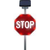 LegendViz Dusk® Till Dawn Stop BlinkerSign, Solaire®, 30"L x 2"P x 30"H, Blanc/Rouge