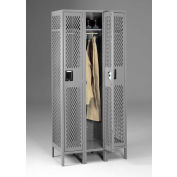 Casier ventilé Tennsco® 1-Tier 3 portes avec pieds, 36"L x 18"P x 78"H, gris moyen, entièrement soudé