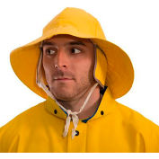Industrial Work Yellow Lined Rain Hat, Waterproof, .35mm PVC on Polyester, Medium