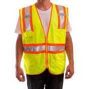 Job Sight Type R Class 2 Hi Vis 2-Tone Surveyor Safety Vest, Polyester, FL Yellow-Green,XXS-XS
