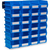 Triton Products LocBin Wall Storage, 5-3/8"L x 4-1/8"W x 3"H, Blue, 24 Bins & Wall Mount Rails