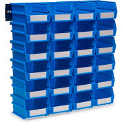 Triton Products LocBin Wall Storage, 5-3/8"L x 4-1/8"W x 3"H, Blue, 24 Bins & Wall Mount Rails