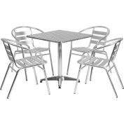 Flash Furniture® Ensemble de table à manger d’extérieur carrée en aluminium avec 4 chaises à dossier à lattes
