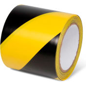 Global Industrial™ Striped Hazard Warning Tape, 4"W x 108'L, 5 Mil, Black/Yellow, 1 Roll