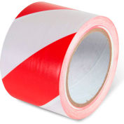 Global Industrial Striped Hazard Warning Tape, 3"W x 108'L, 5 Mil, Red/White, 1 Roll