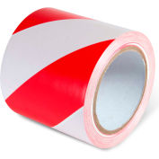 Global Industrial™ Striped Hazard Warning Tape, 4"W x 108'L, 5 Mil, Red/White, 1 Roll