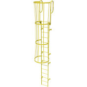 15 Step Steel Caged Walk Through Fixed Access Ladder, Yellow - WLFC1215-Y