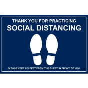Walk On Floor Sign - MERCI POUR PRATIQUER SOCIAL DISTANCING, 12" x 18", Bleu