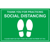 Walk On Floor Sign - MERCI POUR PRATIQUER SOCIAL DISTANCING, 12" x 18", Vert