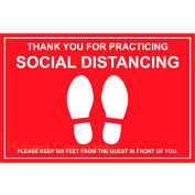 Walk On Floor Sign - MERCI POUR PRATIQUER SOCIAL DISTANCING, 12" x 18", Rouge