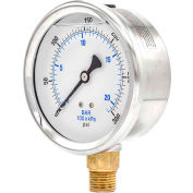 Pic Gauges 4" Pressure Gauge, Liquid Filled, 300 PSI, Stainless Case, Lower Mount, 201L-404H