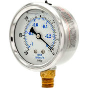 Pic Gauges 2-1/2" Vacuum Gauge, Liquid Filled, 15 PSI, Stainless Case, Lower Mount, PRO-201L-254A