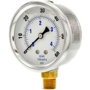 Pic Gauges 2-1/2 « Pressure Gauge, Liquid Filled, 60 PSI, Stainless Case, Lower Mount, PRO-201L-254D