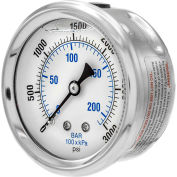 Pic Gauges 2 1/2" Pressure Gauge, Liquid Filled, 3000 PSI, SS Case, Center Back Mount, PRO-202L-254P