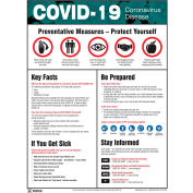 COVID-19 Coronavirus Mesures préventives Affiche de sécurité, 17" X 22", Papier stratifié