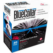 BlueCollar Outdoor Drawstring Trash Bags - Black, 30 Gallon, 1 Mil, 240/Case - N6034YKRC1