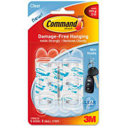 3M Command™ Clear crochets et bandes, en plastique, Mini, 6 crochets avec 8 bandelettes adhésives par paquet