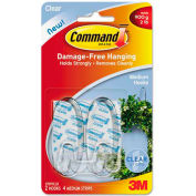 3M Command™ Clear crochets et bandes, en plastique, support, 2 crochets avec 4 bandelettes adhésives par paquet