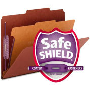 Smead® Pressboard Classification Folders, Self Tab, Letter, Four-Section, Red, 10/Box