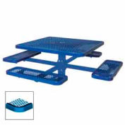 46" Single Pedestal Square Table, Inground, Expanded Metal 78"W x 78"D - Blue