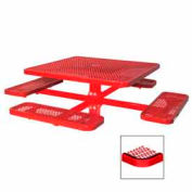46" Single Pedestal Square Table, Inground, Expanded Metal 78"W x 78"D - Red