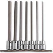 Urrea Hex Tip Socket Set, 4990-7L, 3/8" Drive, 7 Pieces, W/Clips & Rail