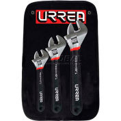 Urrea Cushion Grip Adjustable Wrench Set, 795G, 8", 10", 12", Chrome-Nickel Finish