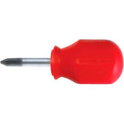 Urrea Red Handle Screwdriver, 9671R, #2 Phillips Tip, 3-13/32"L, 1 3/8"L X 1/4" Stubby Round Shank