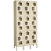 Global Industrial™ 3-Tier 9 Door Clear View Locker, 36 « L x 15 « P x 78 « H, Bronzage, Assemblé