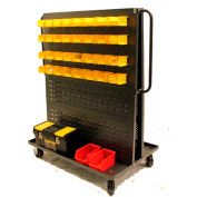 Valley Craft Modular A-Frame Bin Cart F89547 w/1 Louvered 1 Round-Peg Pegboard 36"W x 30"D x 62" Red