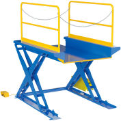 Ground Lift Powered Scissor Table with Handrails 52" x 84" - 3000 Lb. Capacity