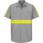 Red Kap® Enhanced Visibility Industrial Short Sleeve Work Shirt, Gray, Poly/Cotton, Regular L