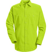Red Kap® Enhanced Visibility Long Sleeve Work Shirt, Fluorescent Yellow/Green, Regular, M