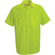 Red Kap® Enhanced Visibility Short Sleeve Work Shirt, Fluorescent Yellow/Green, Tall, 2XL