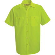 Red Kap® Enhanced Visibility Short Sleeve Work Shirt, Fluorescent Yellow/Green, Regular, M