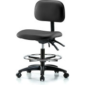 Multi-Purpose Industrial Stool with New Voyager™ Vinyl - With Chrome Foot Ring - Black