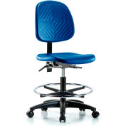 Blue Ridge Ergonomics™ Industrial Stool - With Chrome Foot Ring - Polyurethane - Blue