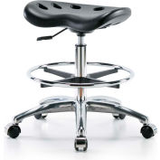 Interion® Polyurethane Tractor Stool With Foot Ring - Black w/ Chrome Base