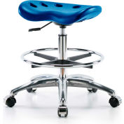 Interion® Tabouret tracteur polyuréthane avec bague de pied - Blue w/ Chrome Base