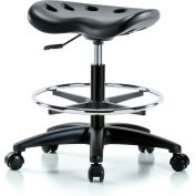 Interion® Polyurethane Tractor Stool With Foot Ring - Black w/ Black Base