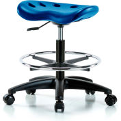 Interion® Polyurethane Tractor Stool With Foot Ring - Blue w/ Black Base