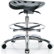 Interion® Polyurethane Tractor Stool With Foot Ring and Seat Tilt - Black w/ Chrome Base
