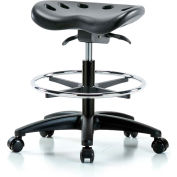 Interion® Polyurethane Tractor Stool With Foot Ring and Seat Tilt - Black w/ Black Base