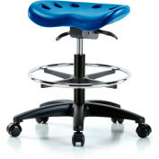 Interion® Polyurethane Tractor Stool With Foot Ring and Seat Tilt - Blue w/ Black Base