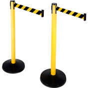 Ceinture de rétractation® barrière de ceinture rétractable PRIME, poteau jaune de 40 », ceinture noire/jaune de 10', 2/pack
