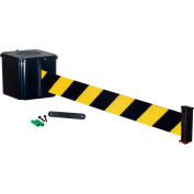 Retracta-Belt® Wall Mount Retractable Belt Barrier, Black Case W/25' Black/Yellow Belt