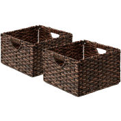 Seville Classic Foldable Handwoven Cube Storage Basket 2 Pack, Mocha