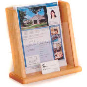 Maillet en bois comptoir littérature affichage avec poche pour carte de visite, chêne clair