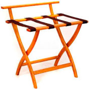 Wooden Mallet WallSaver™ Luggage Rack with Brown Webbing, Medium Oak
